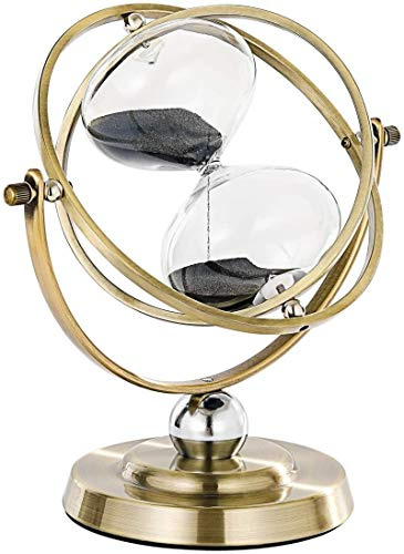 SuLiao Große Messing-Sanduhr 60 Minuten, antike, rotierende schwarze Sanduhr, Vintage Reloj De Arena, Metall-Sanduhr 60 Min, Einheit 1 Stunde Glas Sandglas für Geschenke, Zuhause, Schreibtisch, Dekor