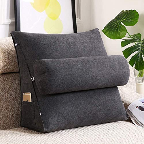 Nicole Knupfer Lesekissen Rückenkissen Kissen Dreieck Rückenlehne Keilkissen Taille Kissen Sofa Bürostuhl Lesen Bett Kissen Keilkissen mit Nackenrolle Fernsehkissen (Schwarzgrau,45x45x20cm)