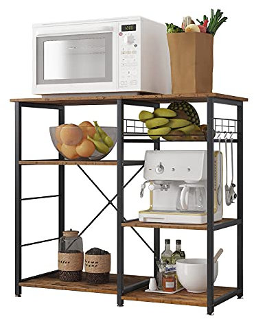 sogesfurniture Küchenregal Standregal Mikrowellenhalter Bäcker Regal, Stabil Metallregal Haushaltsregal Küchenregallagerung platzsparend, 90x40x83cm, Vintagebraun