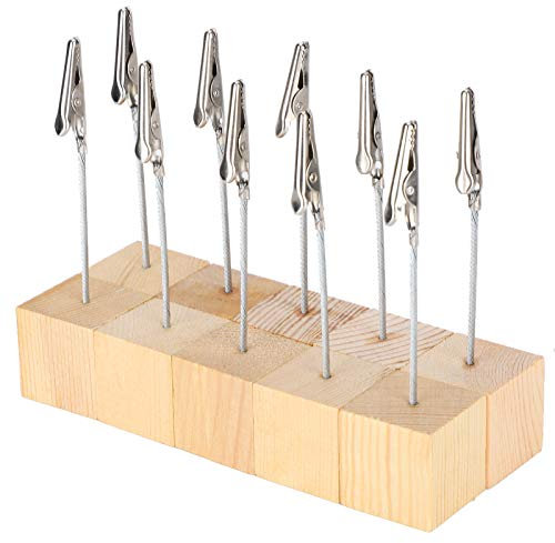 Fdit 10 Stück Memo-Clip-Halter Nachricht Clip-Halter Hinweis Fotohalter mit Krokodilklemme und Kiefernbasis für Büro-Hochzeitsfeier-Wohnkultur