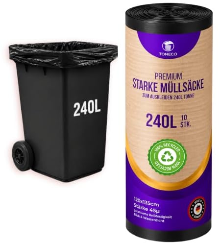 STARKE Müllsäcke 240L - 40 Säcke - Müllbeutel 240L für Städtische Restmülltonne -100% Recycelt - (10 bis 300 Säcke) (40)