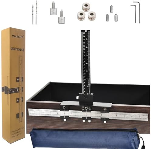 MinliGUY Cabinet Hardware Jig, All Metal Adjustable Cabinet Handle Jig with Φ5mm & Φ4mm Drilling Template Hole, Cabinet Hardware Template for Knob/Handle/Pull Installation