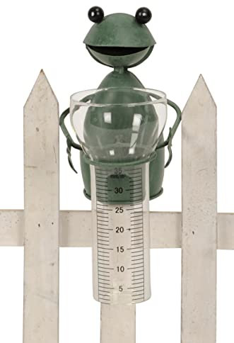 B2S BACK2SEASON Zaunfigur Frosch mit Regenmesser Zaunhocker Metall Zaundeko Niederschlagsmesser Wetterstation H=16,5 cm