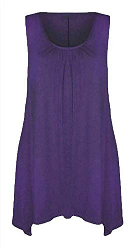 FASHION 7STAR Damen-Oberteil, Übergröße, Einstecktuch, Saum, langärmelig, U-Ausschnitt, einfarbig, Stretch, lässig, Größe 34-54 Gr. 50-52, violett