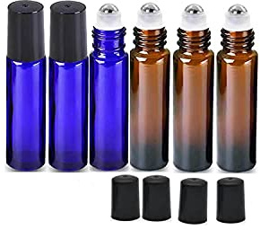 Imirootree 10 ml Glass Roller Bottles Amber and Cobalt Blue with Stainless Steel Roller Balls UV Protection Empty Essential Oil Roller Bottles including Opener and Dropper(6Pcs)