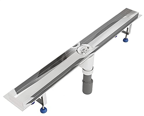 Grundkörper-SET für Duschrinne 90 cm AQUABAD® SDS Premium aus poliertem V2A Edelstahl inkl. Haarsieb/Ablauf senkrecht - Abgang mittig (Ohne Abdeckung - separat erhältlich)