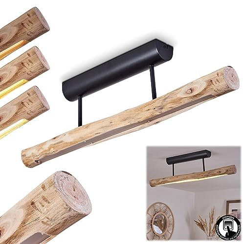 LED Deckenleuchte Winterthur, dimmbare Deckenlampe aus Metall und Holzstab in Schwarz/Natur, 1-flammig, 15 Watt, 1062 Lumen, Lichtfarbe 3000 Kelvin (warmweiß), dimmbar über herkömmlichen Lichtschalter