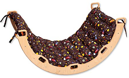 Kidodido Kletterbogen –Montessori – Bogen mit Kissen | Wippe für Drinnen | Bogenwippe für Kinder | Unisex Drinnen und Draußen Kleinkind Kletter Bogen (Groß Kletterbogen mit Weltraum Kissen)
