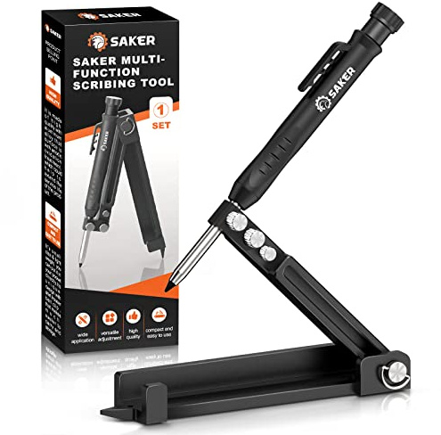 Saker Multi-function Scribing Tool- Construction Pencil- Aluminum Alloy Scribe Tool with Deep Hole Pencil,DIY Woodworking Scribe Gauge Scriber Line Maker Measuring Tool,Gifts For Men(5.5Inch BLACK)