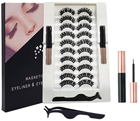 TFHAllOSTYLE Lot de 10 paires de faux cils magnétiques 3D, avec 2 tubes d'eyeliner magnétique et pince à épiler, cils russes à bande naturelle effet 3D