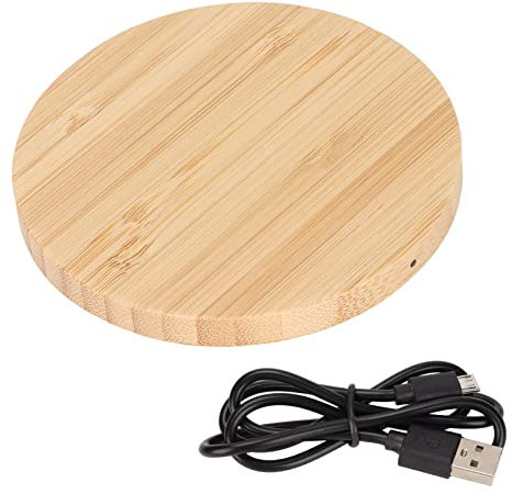 ASHATA Chargeur sans Fil en Bois de Bambou, Chargeur sans Fil Portable en Bois pour Note 8 S8 S7 S6 S10 S9, Chargeur sans Fil Rapide en Bois Fin 10 W, pour Bureau à Domicile