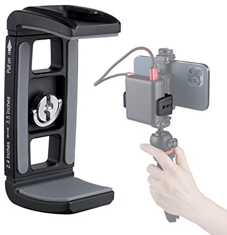 ARNARKOK Powerbank-Klemmhalterung, Metall-Handy-Stativhalterung, Kamerakäfig, mit 1/4inch Schraubenloch, Kaltschuhhalterung, Handyhalterung, Clip [Dicke Hülle und große Handys]