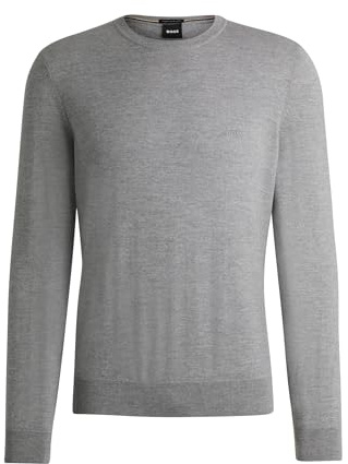 BOSS Herren Botto-L Pullover aus Schurwolle mit Rundhalsausschnitt und Logo-Stickerei Silber M