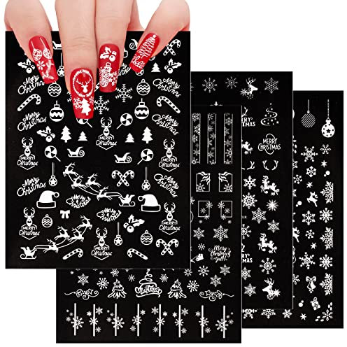 COLOFALLA 11 Blatt Weihnachten Nagelsticker Selbstklebend Nagelaufkleber Schneeflocken Rentier DIY Nagel Kunst Deko Nail Art Aufkleber Sticker Accessoires für Weihachten Winter (Weiß)