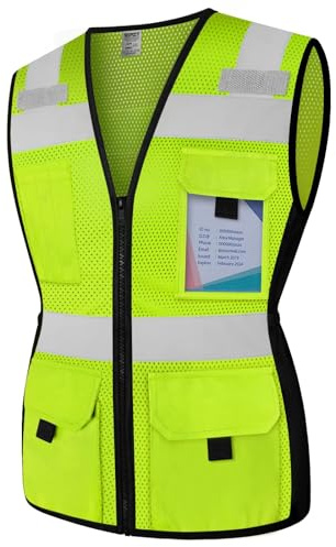 TCCFCCT Safety Vest for Women 11 Pockets Mesh Reflective Vest with Zipper, High Visibility Neon Construction Work Vest for Lady Workers/Drivers, Snug-Fit & Durable, ANSI Compliant, Yellow M