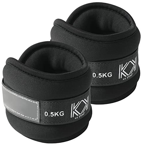 KK Neoprene Ankle Straps Pair - Adjustable Straps for Ankle - 0.5 KG Black Leg Weights Pair for Exercise - Adjustable Straps with Neoprene Padding for Walk, Running, Workout, Gymnastics, and Training