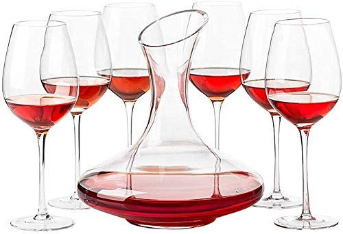 ACiyD Calici da Vino Rosso 450 ml, Bicchiere da Vino Rosso soffiato manualmente Par Vino con soffiato a Bocca, Pacchetti combinati 6 calici, 1 Decanter e 8 Accessori