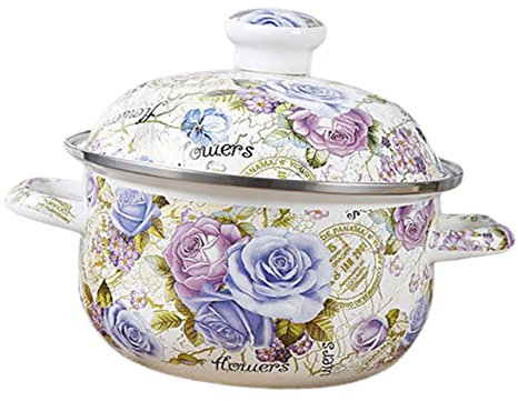 YARNOW Olla De Esmalte Gruesa De 20 Cm Doble Asa, Olla Para Cocina Casera, Resistente Al Desgaste, Apta Para Cocinas De Inducción, Adecuada Para Guisar y Sopas, Uso Doméstico