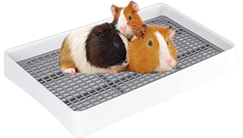 FHTONGE Low Entry Guinea Pig Litter Box with Grid, Rectangular Pet Toilet