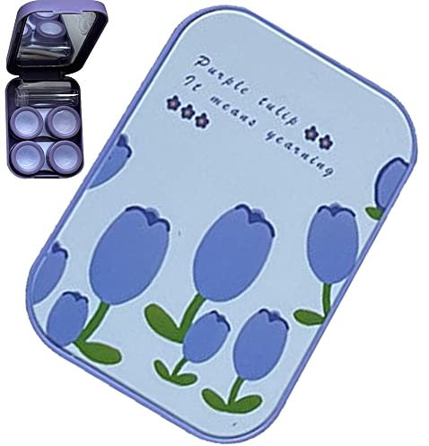 Baokuan Contact Lens Cases Travel Contact Lens Holder Blue Pink Purple Portable Kit Case with Two Solution Bottle Tweezers Wearing Stick