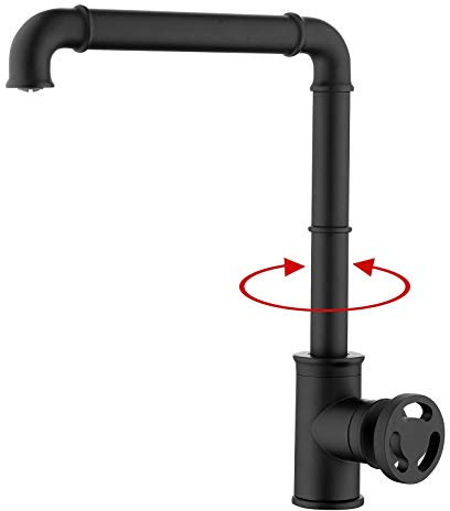 ZEDARO Robinet de Cuisine de Style Industriel Robinet d'évier de Cuisine monté sur Pont à Grand Arc pivotant à 360° Mitigeur de Cuisine Mitigeur d'évier de Cuisine avec Eau Froide et Chaude, Noir