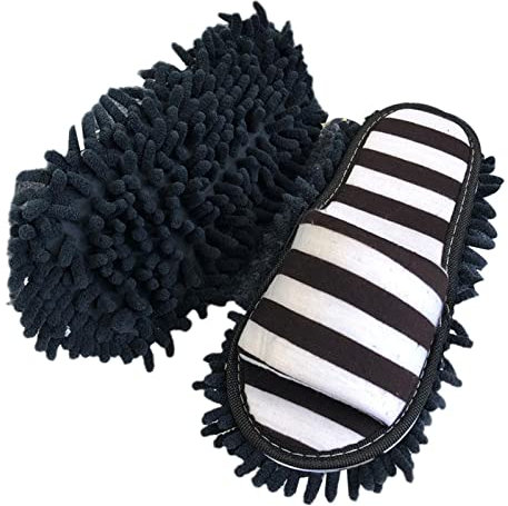 Generic Unisex Adults/Unisex 1 Pair Microfiber Dust Mop Slippers Lazy Quick Cleaning Bathroom Washable Shoes Clea Floor Cleaning G9S6 Tools Slipper - Black, Size 35-44