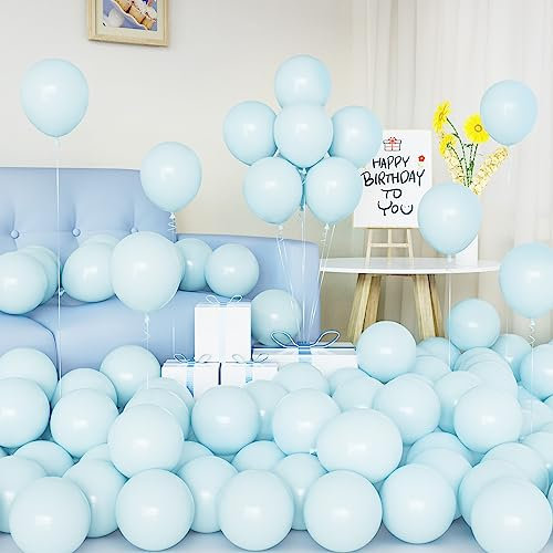 Luftballons Blaue, 50 Stück 5 Zoll Pastell Blaue Luftballon Macaron Blue Latex Ballon mit Band für Jungen Mädchen Geburtstag Party Zubehör Geschlecht Reveal Baby Dusche Hochzeit Jubiläum Dekorationen