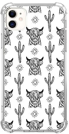Hagkou West Cow Cactus Pattern Case compatibile con iPhone 11, Wild West Animal Mucca Piante Cactus Cover per iPhone 11, Cool Cute TPU Bumper Phone Case Cover per iPhone 11