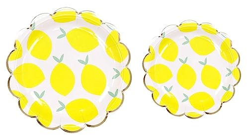 MaitianGuyou Lot de 40 assiettes en carton jetables de 22,9 cm et 40 assiettes à dessert de 17,8 cm pour anniversaire, fête, retraite, apéritif, mariage, fête prénatale (citron)