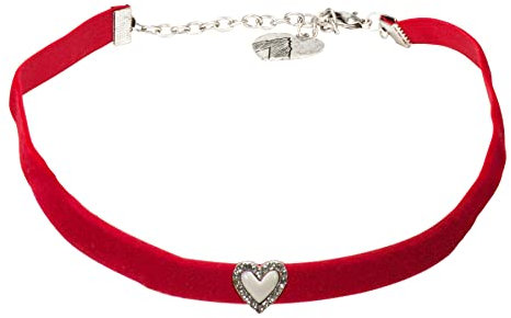 Alpenflüstern Trachten-Samt-Kropfband Strassherz - nostalgische Trachtenkette enganliegend, Kropfkette elastisch, eleganter Damen-Trachtenschmuck, Samtkropfband schmal (rot) DHK321