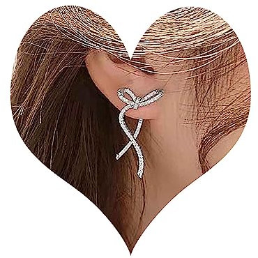 Inateannal Vintage Kristall Bogen Ohrringe - Lange CZ Strass Tropfen Ohrstecker - Silber Schmuck Für Frauen Und Mädchen
