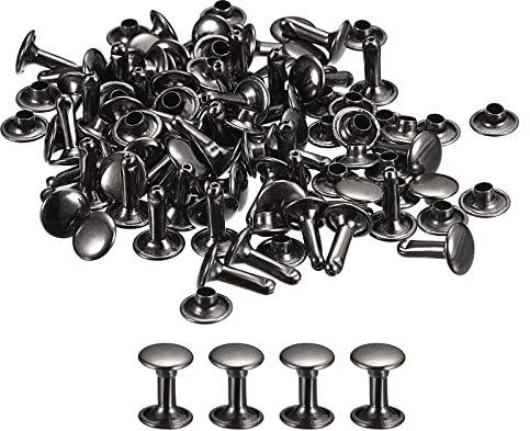 QUARKZMAN 50 Set Leder Nieten 9mm Runde Nieten Hohlnieten Doppelt Kappe Nieten 12mm Höhe Metall Nieten Niete für Leder Handwerk Reparatur DIY Geldbeutel Gürtel Taschen Schuhe Rotguss