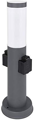 Globo Sockelleuchte mit Steckdosen LED Wegelampe Außen Pollerleuchte Stehleuchte Edelstahl, 2x Steckdosen Wetterfest IP44, opal rauch, LED 7W 806Lm warmweiß