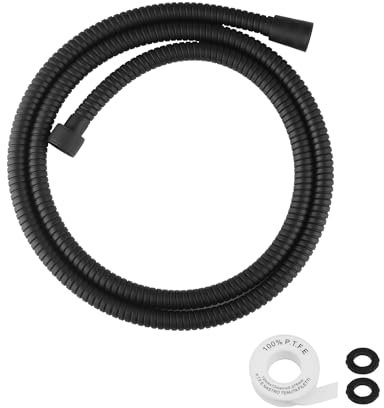 Tubo doccia extra lungo 200,7 cm di ricambio per tubo doccia, in acciaio inox, prolunga flessibile e resistente, con inserto e dado in ottone (nero)