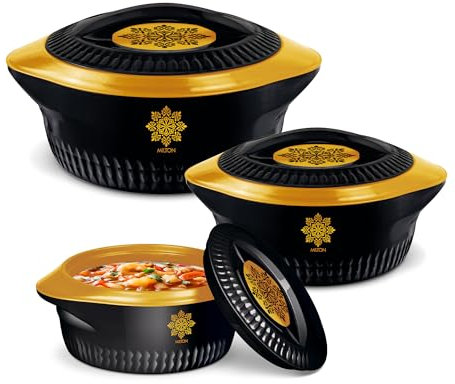 MILTON Royal Regular Casserole 5000/7500/10000, Set of 3, (4.5 Ltrs, 7.5 Ltrs, 10 Ltrs), Black Gold | BPA Free | Food Grade | PU Insulated | Hot & Cold
