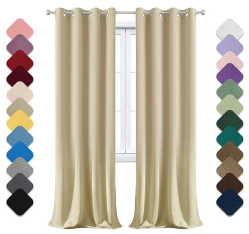 Yoosing Rideau Occultant à Œillets - Thermique, Opaque, Isolant Phonique - 200x300cm (LxH) - Pour Porte d'Entrée, Chambre, Salon, Balcon - Beige