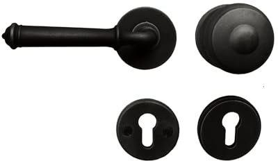 Gedotec Türklinke Schwarz - Drückergarnitur aus Schmiedeeisen, PZW links | Türbeschlag Mira MADE IN ITALY - 1 Set Drücker-Paar handgestrahlt - Türgriff mit runden Rosetten für Außen- & Innentüren