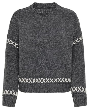 ONLY Damen Strickpullover Rundhals Langarm Weich Ziernähte Elegant Feminin