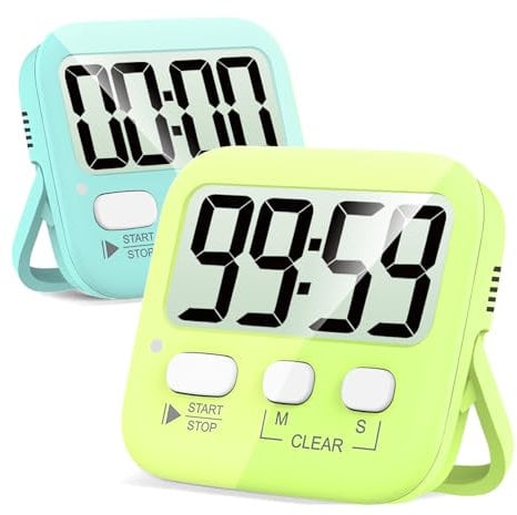Antonki 2 Pièces Minuteur de Cuisine, Timer Enfant avec Grand Écran LCD, Chronometre Minuteur, Compteur à Décompte Magnétique pour l'exercice, l'Étude, la Cuisine et Le Four - Batterie Incluse