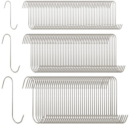 YOUNTHYE 120PCS Meat Hooks, 13/15/18cm S-Shaped Stainless Steel Butcher Hook for Hanging, Meat Processing S Hooks for Smoking, Chicken Hunting, BBQ, Grilling