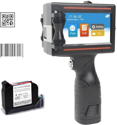 Impresora de inyección de tinta de mano,Impresora de mano Impresora de inyección de tinta portátil Impresora de códigos de inyección de tinta de alta definición con pantalla táctil LED de 4,3 pulgadas