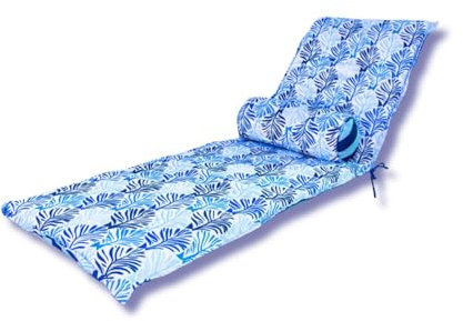 Coussin de Transat avec Traversin - 195x60x5 cm - Déperlant, Résistant aux UV et Confortable - Matelas pour Chaise Longue et Bain de Soleil - Motif Feuillage
