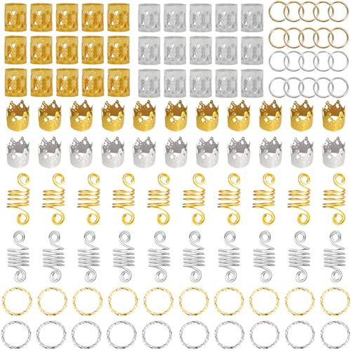 110Pezzi Anelli Dreadlock Accessori Capelli, per Trecce, Metallo Polsini-Argento