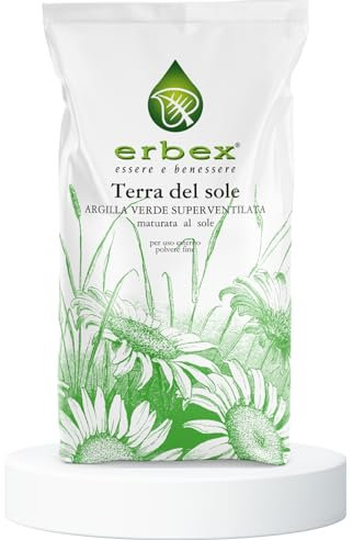 Erbex Argilla Verde Ventilata Pura 1 Kilo 100% Italiana e Microbiologicamente Pura - Per Impacchi Articolari e Muscolari, Maschera Viso per Impurità, Ideale per la Bellezza del Viso (850+150 Gr)