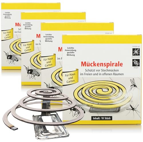 com-four® Bobina per zanzare 40x con Supporto - Bobina antizanzare per Balcone, terrazza, Giardino e Campeggio - Bobina Repellente per Insetti per Esterno - Bobine di Fumo Contro (40 Pezzi - Spirale)