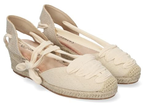 shoes&blues.es 85250 Sandalia de Cuna para Mujer, Forrada de Yute, con Pala Cerrada, Rafia, y Cierre de Cordones, Primavera Verano 2023 Apricot Talla 38