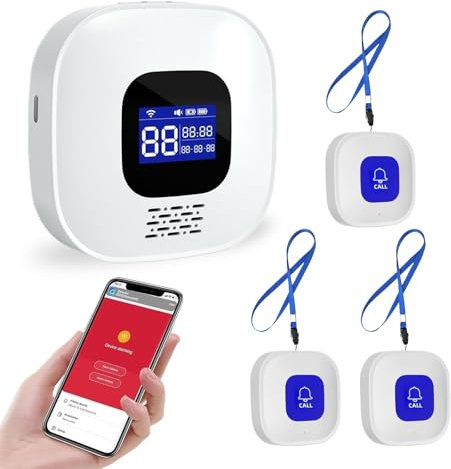 WIOONI Notrufknopf für Senioren Notruf Kabellos Notfallknopf, Hausnotruf Intern, WiFi Smart SOS Notrufknopf-Alarm Set 3 Sender 1 Empfänger, Kompatibel mit Tuya Smart/Smart Life
