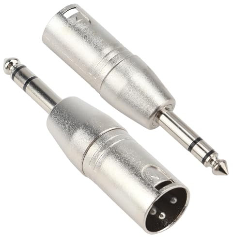 XLR 6.35mm Jack Adapter, 2 Pack 1/4 TRS Male to XLR Female Stereo Balanced Audio Metal Connector 3 Pin TRS Plug Gender Changer for Mixers Amplifiers Studio Monitors Microphone Converter