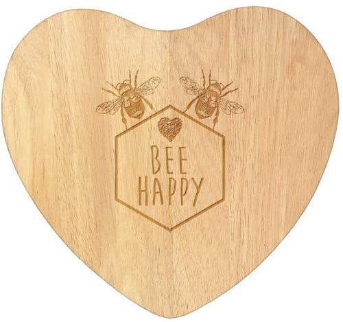 'Bee Happy Bumblebees' Wooden Heart Shaped Chopping/Cutting Board (WB00080406)