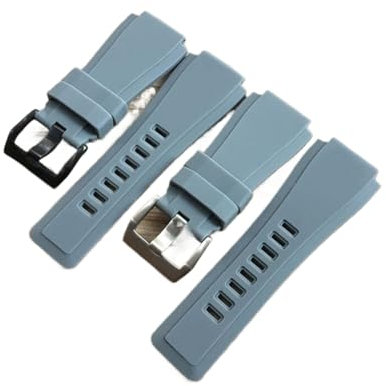 NASUNJIA Neu Auf Lager 34 * 24 Mm Schwarz Grau Konvexer Mund Silikonkautschuk Uhrenarmband Wasserdichtes Glattes Armband Kompatibel Mit Bell & Ross BR01 BR02 Uhrenlogo(Gray,Black buckle)